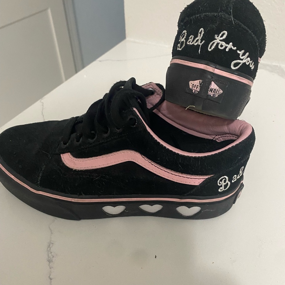 Vans.  Lazy Oaf Black and Pink Heart Sneakers